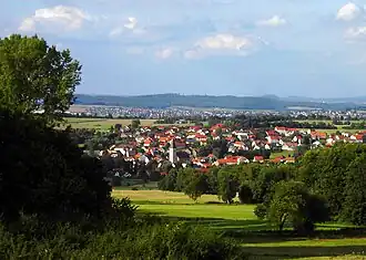 Blick vom Naherholungsgebiet "Steinkammer" im Naturpark Hessische Rhön auf Rückers