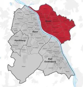 Lage des Stadtbezirks Beuel in Bonn