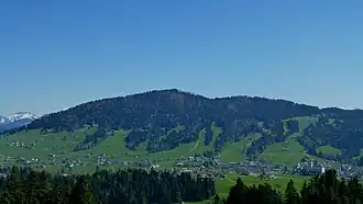 Blick von der Straße Abendreute in Alberschwende auf den Brüggelekopf