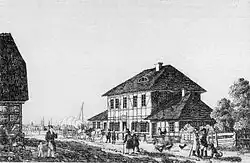 Der Raffturm um 1839, Stich von Wilhelm Pätz (1800–1856)