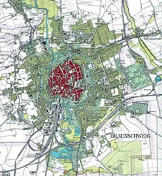 Stadtplan Braunschweigs um 1899.