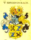 Um das Wappen derer von Diedenshausen vermehrtes Wappen derer von Breidenbach in Siebmachers Wappenbuch von 1605