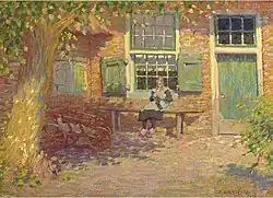 Mädchen vor einem Bauernhof in der Region Het Gooi