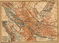 Verlag Karl Baedeker: Bremen / Bremerhaven Stadtplan 1910