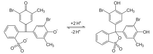 Gleichgewicht zwischen der chinoiden und der lactioden Form des Bromkresolpurpurs
