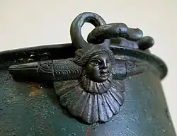 Als Frauenkopf gearbeitete Attache des Bronzeeimers von Sasendorf, 2. Jahrhundert