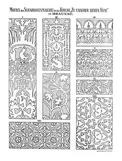 Motive der Schablonen­malerei in der Kirche Zu unserer lieben Frau in Braunau