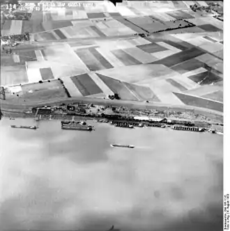 Luftaufnahme der Alliierten während einer Rheinbefliegung 1953