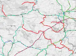 Die ehemals von der Burgenlandbahn betriebenen Bahnstrecken (rot).