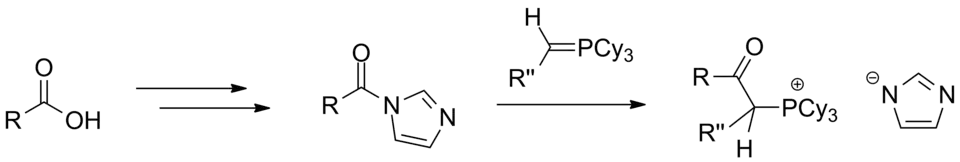 Reaktion von CDI-aktivierten Säuren mit einem P-Ylid