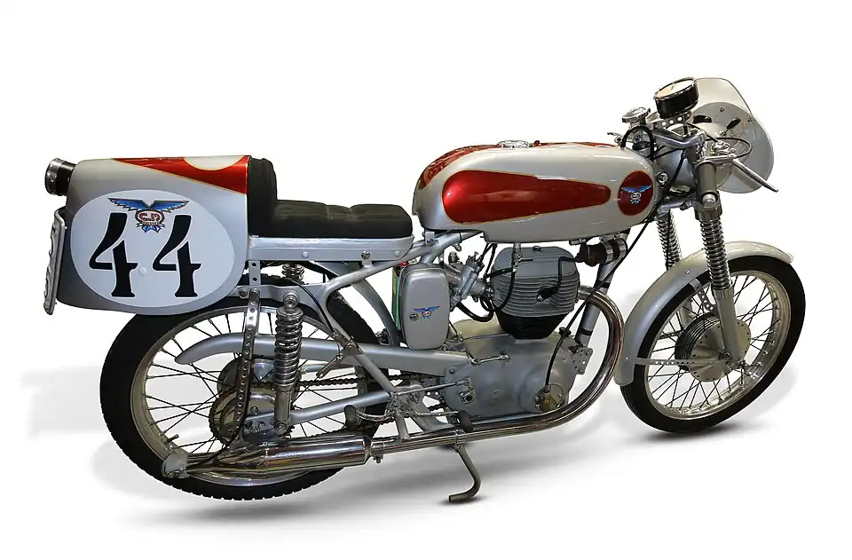 CM 175 Francolino aus dem Jahr 1956, MSDS (serienmäßiges Sport­motorrad), gebaut in 2 Exemplaren für die Teilnahme am Motogiro d'Italia