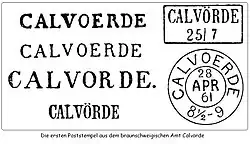 Zeilenstempel, Rechteckstempel und Zweikreisstempel aus Calvörde