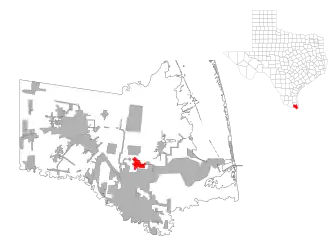 Lage von Los Fresnos im Cameron County (links) und in Texas (rechts)