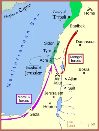 Ain Dschalut: Truppenbewegungen der Kriegsparteien