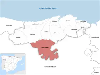 Die Lage der Comarca Campoo-Los Valles in der autonomen Gemeinschaft Kantabrien