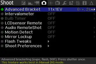 Shoot-Menü mit erweiterten Funktionen für Fotografen