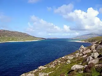 Blick entlang des Sunds auf Fladday