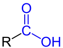 Allgemeine Struktur der Monocarbonsäure mit der blau markierten Carboxy-Funktion