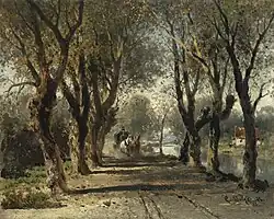 Allee am Fluß mit Postkutsche, 1883