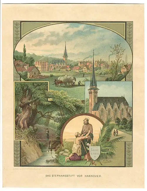 Das Stephansstift vor Hannover; Lithographie von Carl Grote um 1902