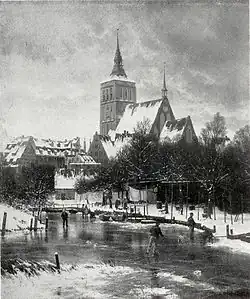Winter Motiv aus Rostock 1898 und Kühe an der Tränke 1906 (Öl auf Leinwand)