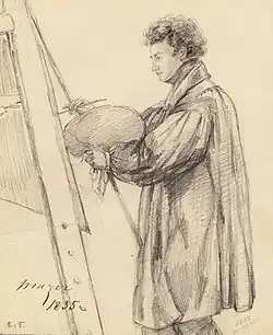 Carl Peter Mazer i sin ateljé. 1835