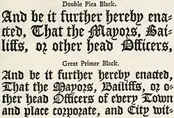 Beispiele mit rundem r nach o in einem Schriftmusterbuch von William Caslon I, London 1763