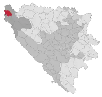 Lage der Gemeinde Cazin in Bosnien und Herzegowina (anklickbare Karte)