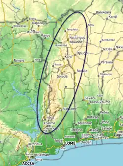 ungefähre Ausdehnung des Gebirges