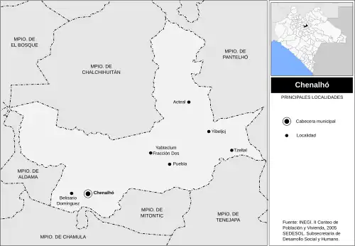 Lage bedeutender Ortschaften im Municipio Chenalhó