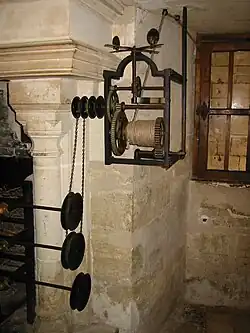 Gewichtsgetriebener Drehspieß auf Schloss Chenonceau