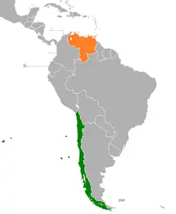 Lage von Chile und Venezuela