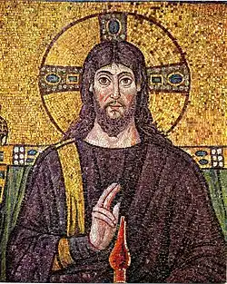 Mosaik aus dem 6. Jahrhundert, das Christus mit Kreuznimbus zeigt.