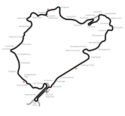 Nordschleife 1967–1982, mit Start-und-Ziel-Schleife/Betonschleife