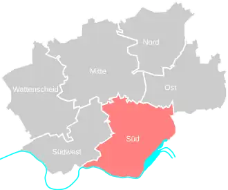 Lage des Bezirks Bochum-Süd