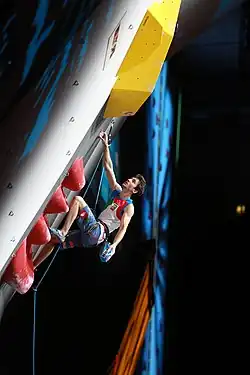 Stefano Ghisolfi im Halbfinale der Kletterweltmeisterschaften 2018.