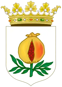 teilgeöffneter naturfarbener Granatapfel im Wappen des Königreichs Granada nach 1492