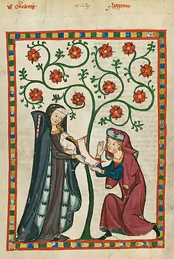 Höfische Liebe: Miniatur im Codex Manesse, fol. 342v, 1300/1340