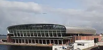 Das im Bau befindliche Everton Stadium im August 2024