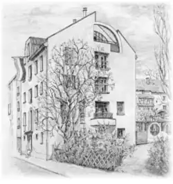 Kohleskizze des Corpshauses in der Werderstrasse 81