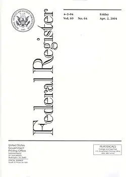 Titelblatt des Federal Register vom 2. April 2004