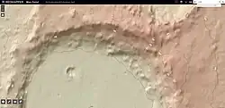 Nordrand Cruls. Topografische Karte generiert durch die Mars Orbiter Laser Altimeter (MOLA) Technologie (Mars Global Surveyor). Bildschirmfoto von der RedMapper Seite.