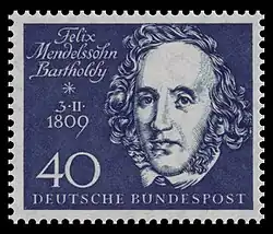 Briefmarke der Deutschen Bundespost (1959) zum 150. Geburtstag und zur Einweihung der Beethovenhalle in Bonn