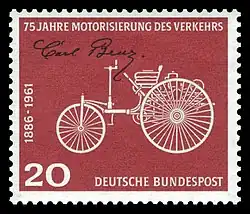 20-Pf-Briefmarke der Deutschen Bundespost (1961): „75 Jahre Motorisierung des Verkehrs“