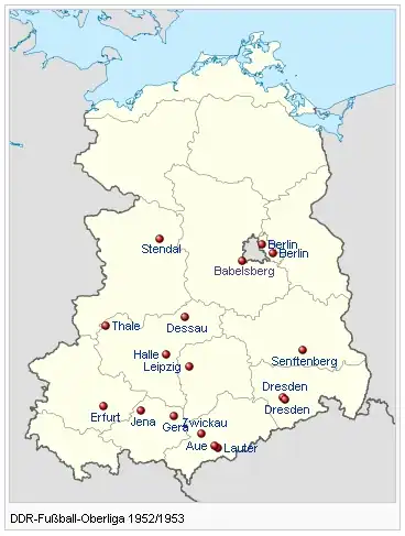 Karte der DDR Fußballoberliga 1952–1953