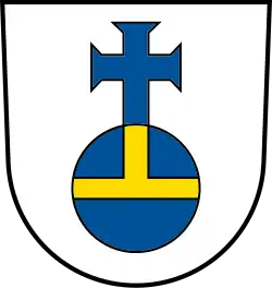 Aidlingen – In Silber ein blauer Reichsapfel (Fleckenzeichen) mit goldenem Beschlag und blauem Tatzenkreuz besteckt