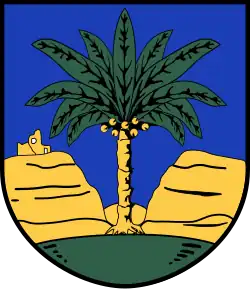 Wappen von Bad Berka, Thüringen. Die Verwendung der Palme seit dem 17. Jahrhundert wird mit dem örtlichen Palmenorden in Verbindung gebracht.