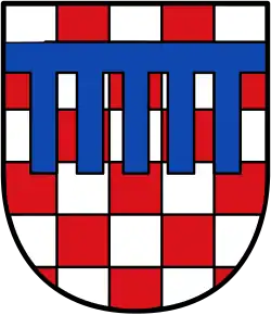 von Silber und Rot dreißigmal geschacht (Wappen von Bad Honnef)
