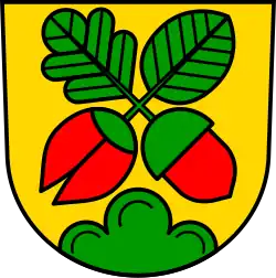 Wappen von Lichtenwald mit Eichenblatt, Buchenblatt, Eichel und Buchel