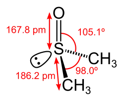DMSO-Molekül mit Bindungslängen und -winkeln